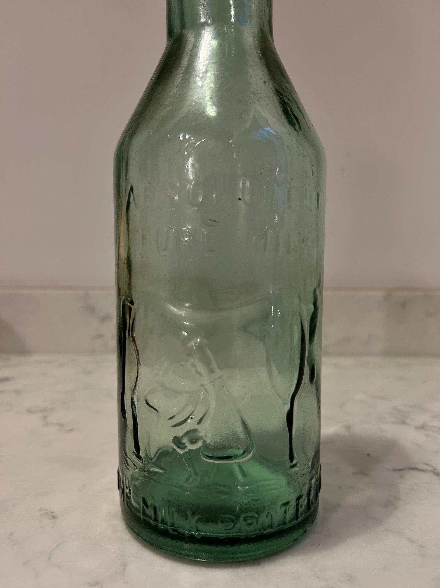 Rare 1950s Absolute Pure Milk Green Glass Bottle