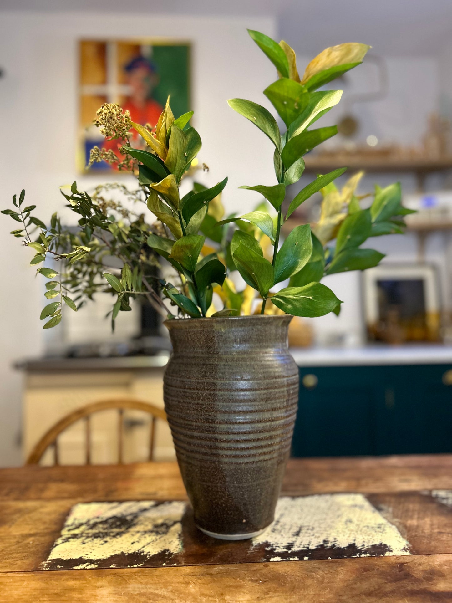 Brown Ribbed Speckled Glazed Vase