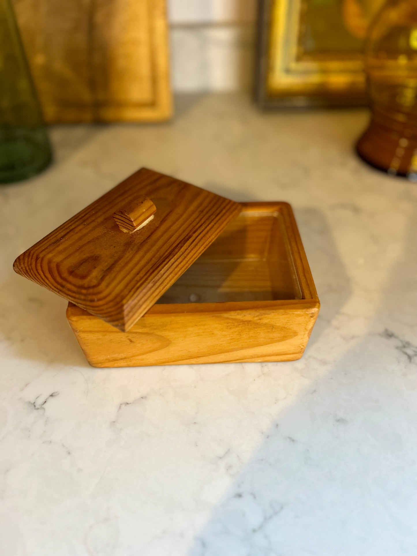 Rare Vintage Wooden Butter Dish