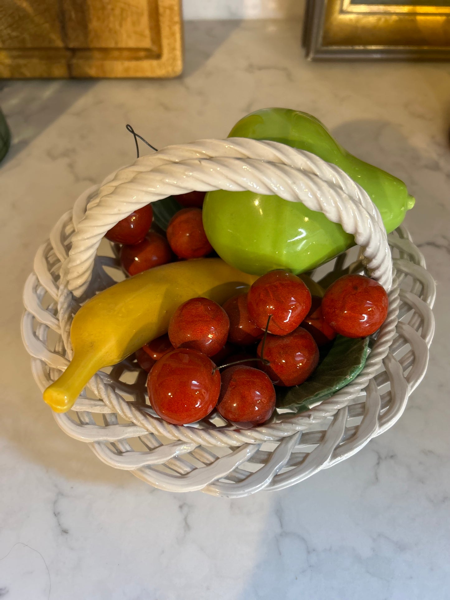 Vintage Italian Majolica Ceramic Fruit Basket with handle