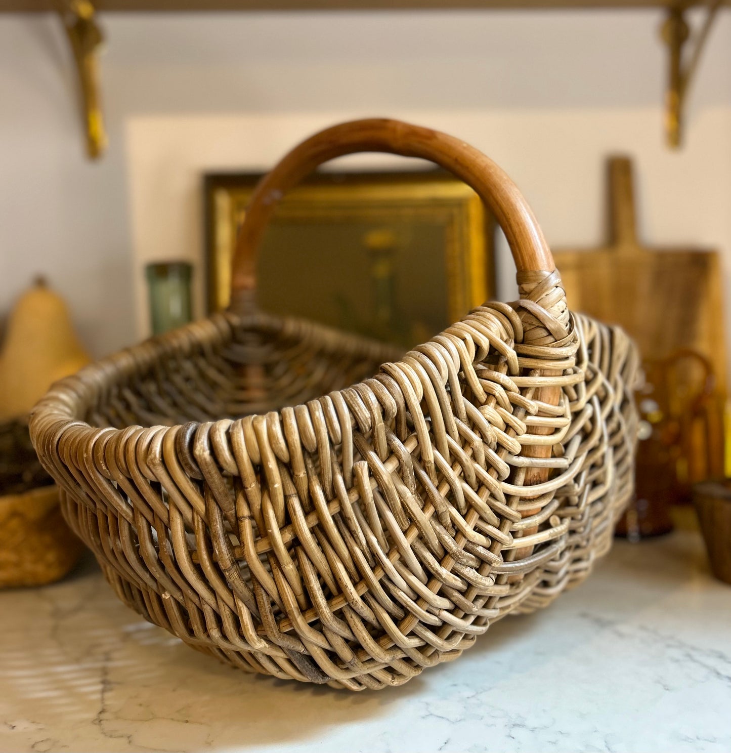 Curved Vintage Wicker Basket