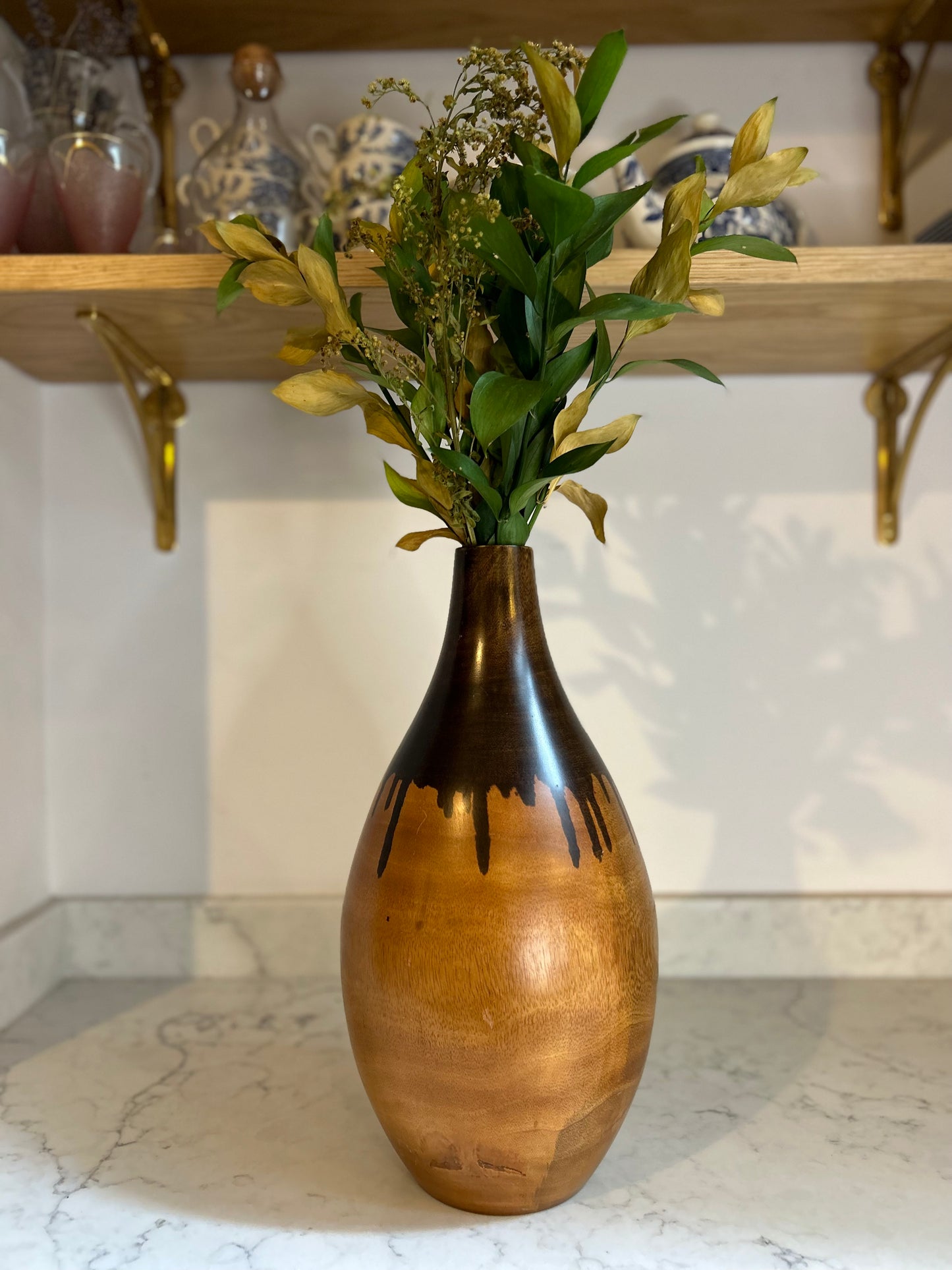 Drip Effect Wooden Vase