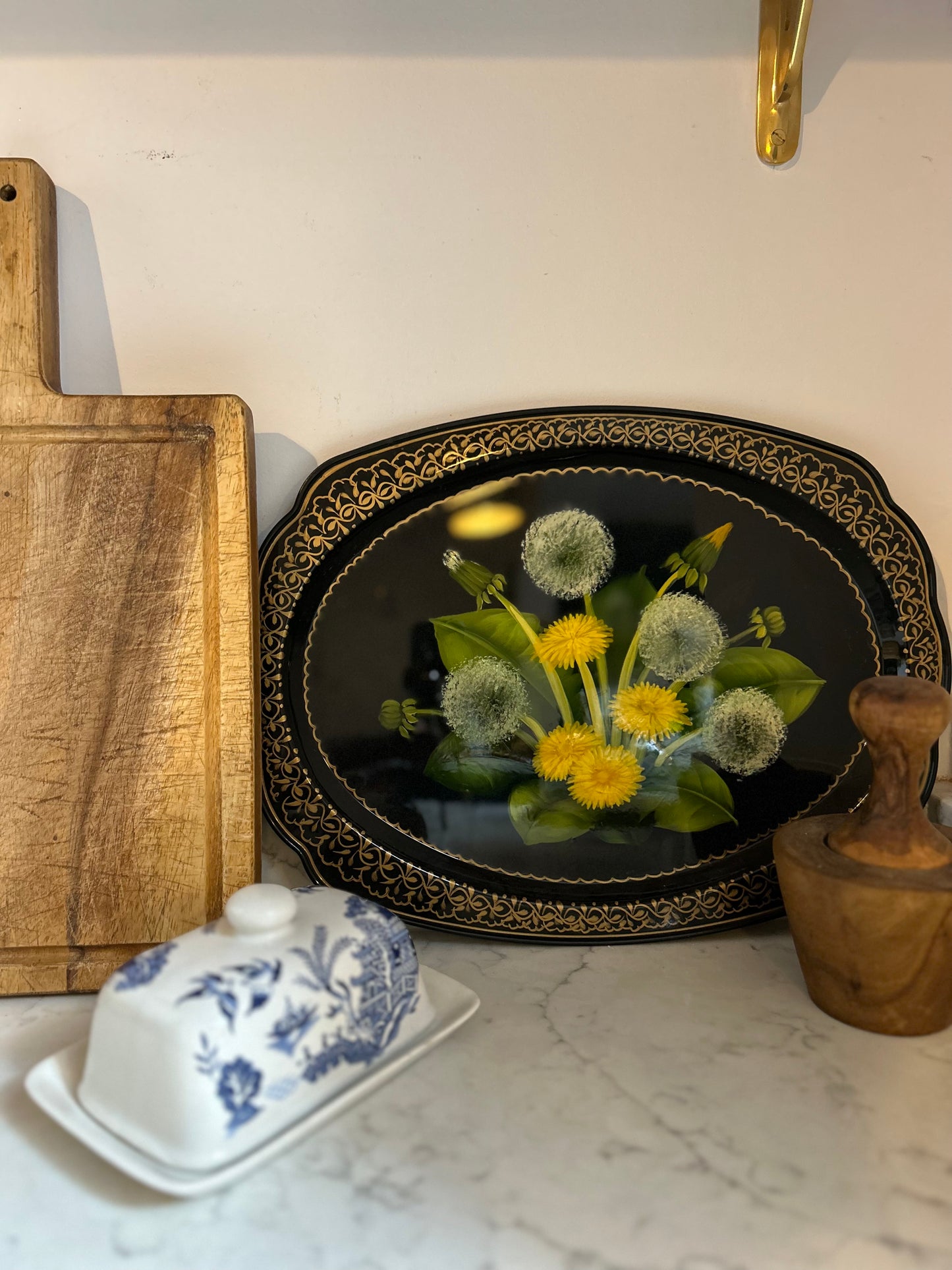 Vintage Hand Painted Floral Tole Tray