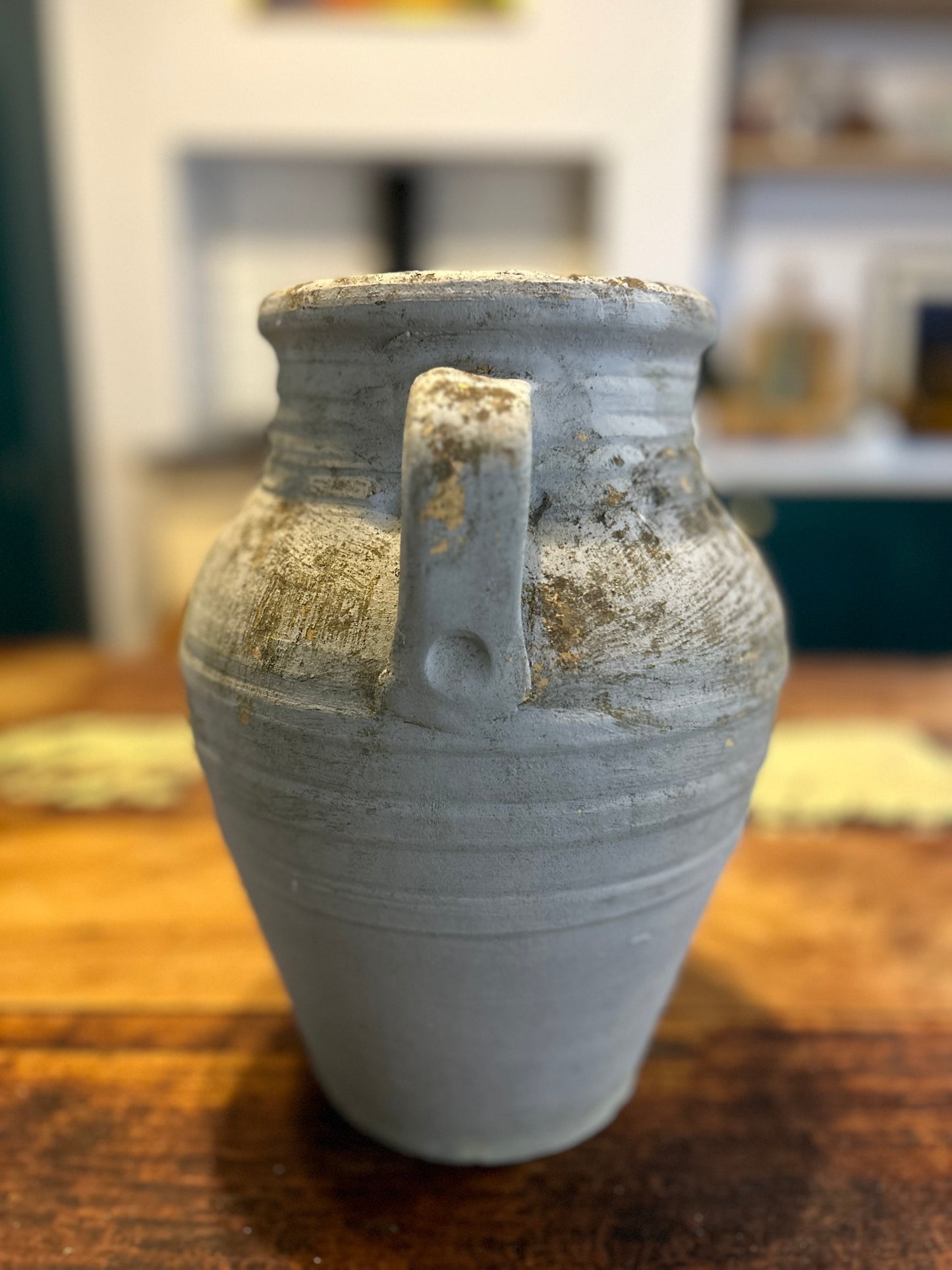 Rustic Grey Blue Terracotta/Clay Vase with Handles
