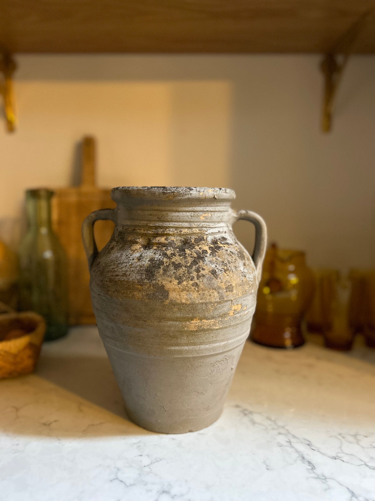 Rustic Grey Blue Terracotta/Clay Vase with Handles