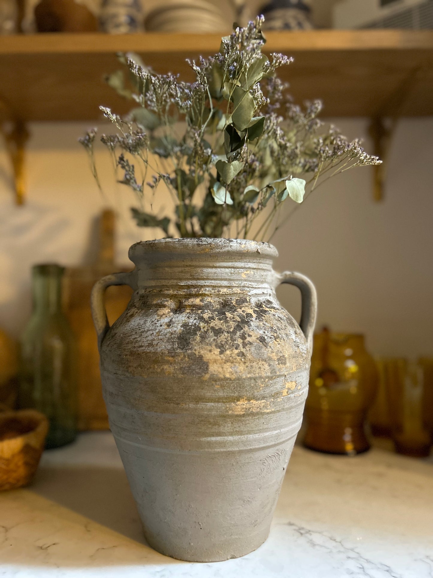 Rustic Grey Blue Terracotta/Clay Vase with Handles