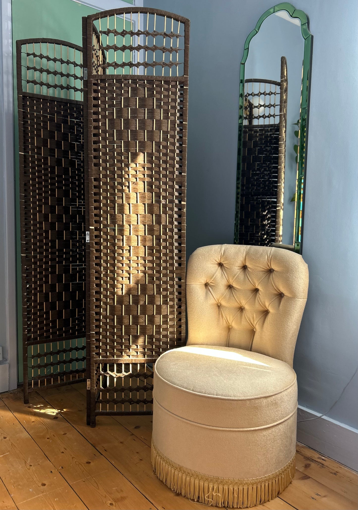 Vintage Woven Rattan Room Divider Screen