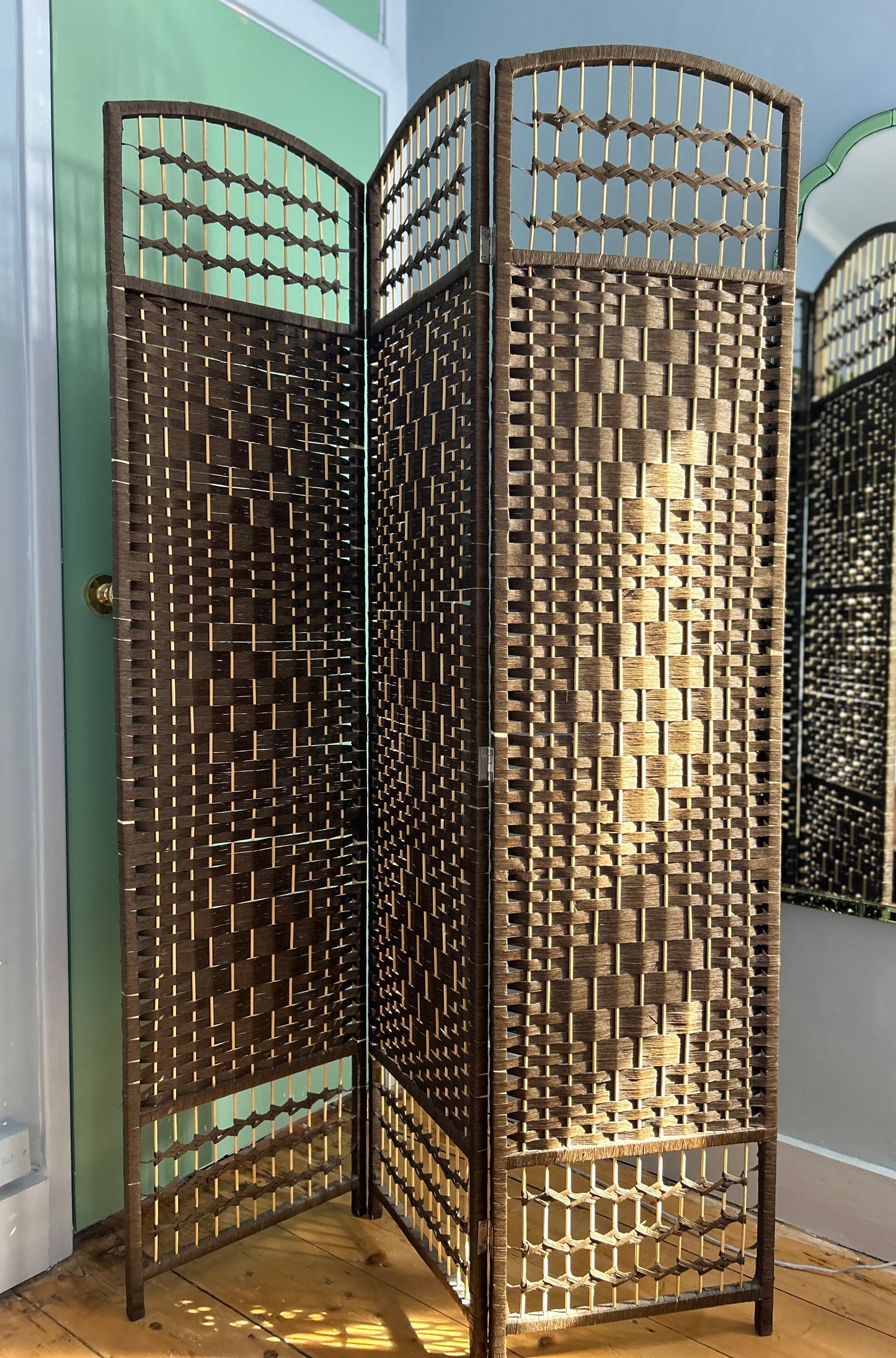 Vintage Woven Rattan Room Divider Screen