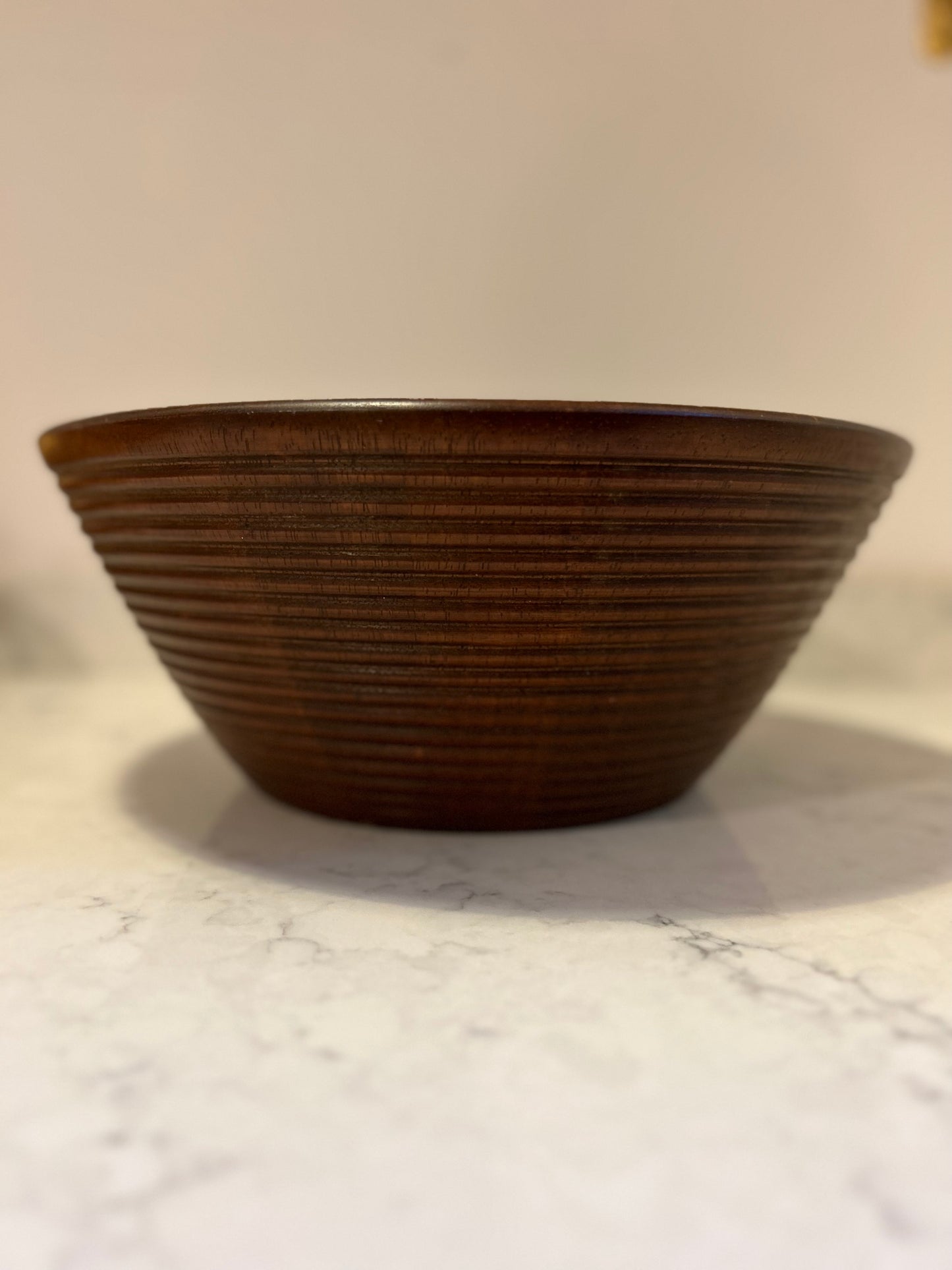 Large Ribbed Wooden Bowl