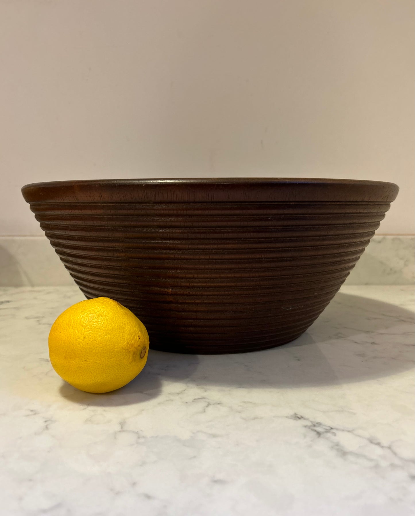 Large Ribbed Wooden Bowl