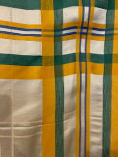 Large Vintage Silk Blend Orange,Green and Blue Striped Tablecloth