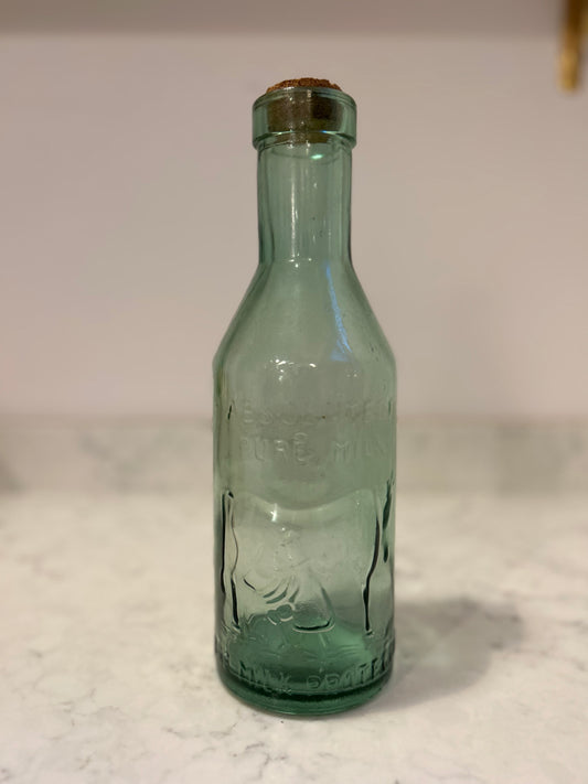 Rare 1950s Absolute Pure Milk Green Glass Bottle