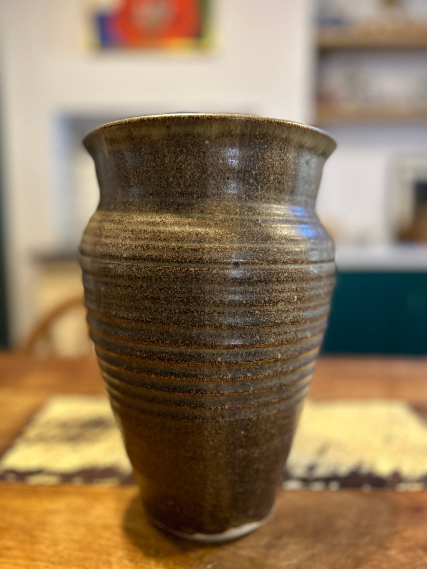 Brown Ribbed Speckled Glazed Vase