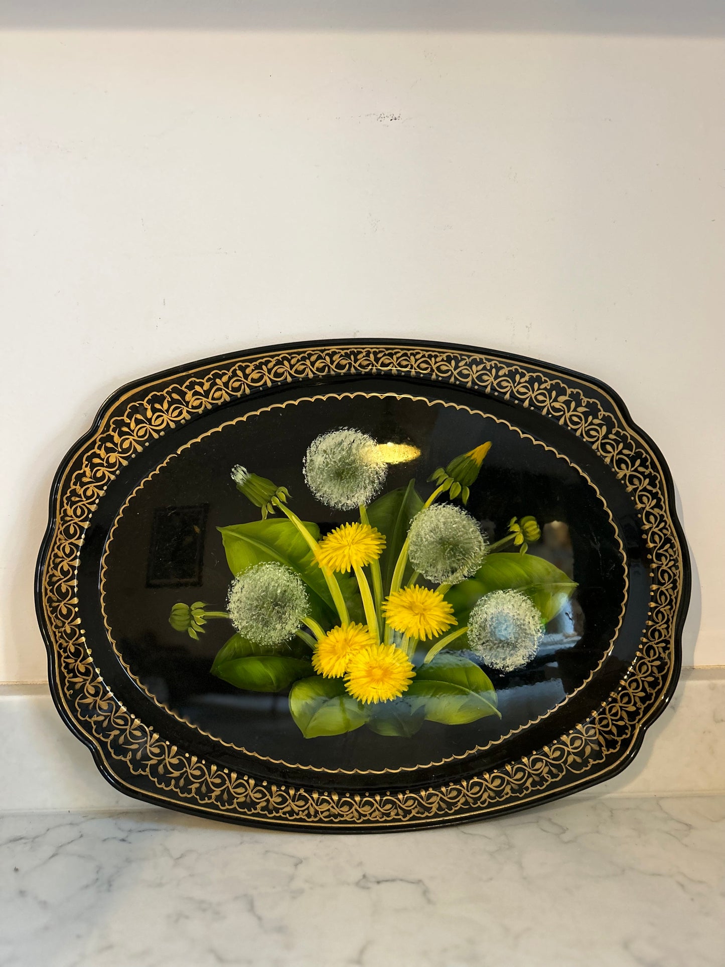 Vintage Hand Painted Floral Tole Tray