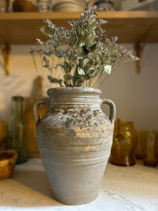 Rustic Grey Blue Terracotta/Clay Vase with Handles